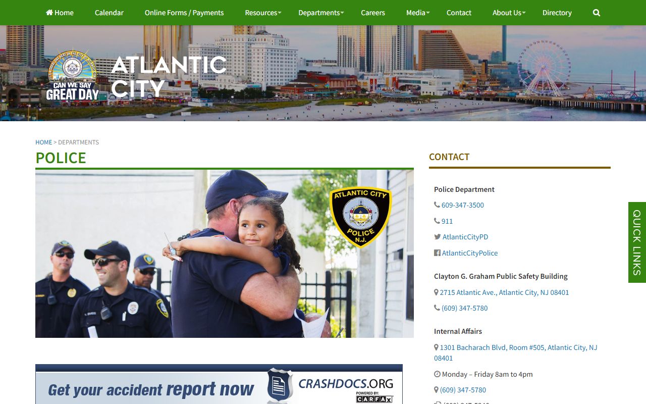 Atlantic City Police Department website for Atlantic County arrest records