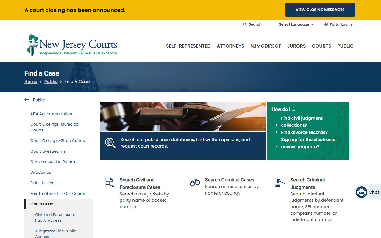 New Jersey Courts portal for finding Atlantic County arrest records