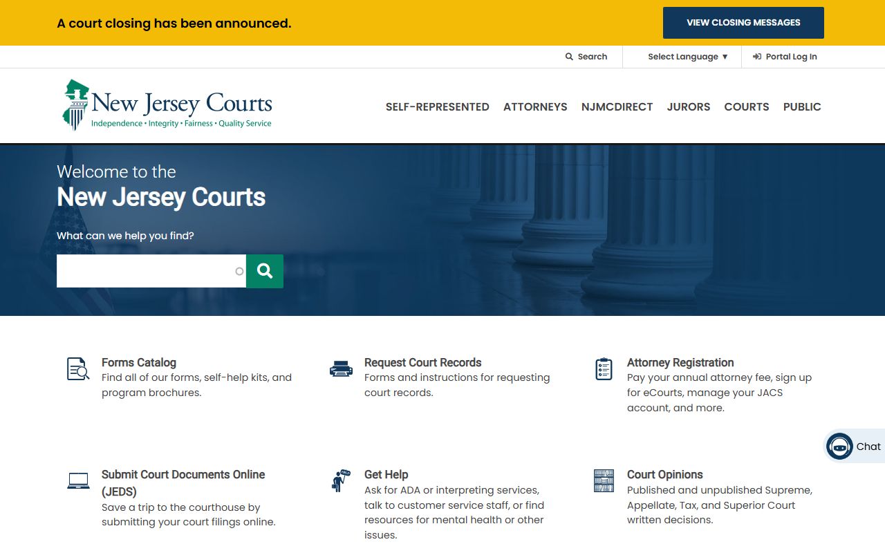 New Jersey Courts forms page for Bergen County arrest records