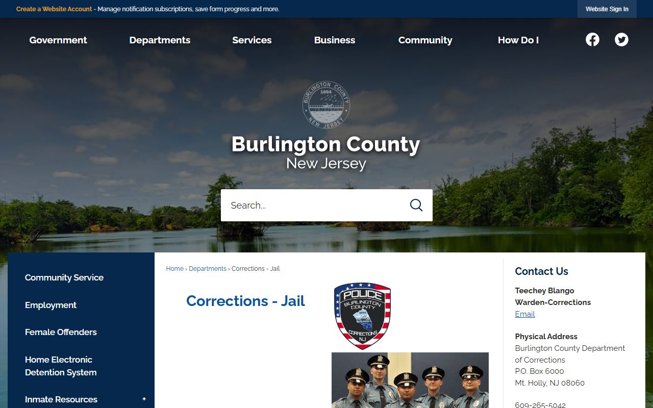 Burlington County Corrections page for Burlington County arrest records