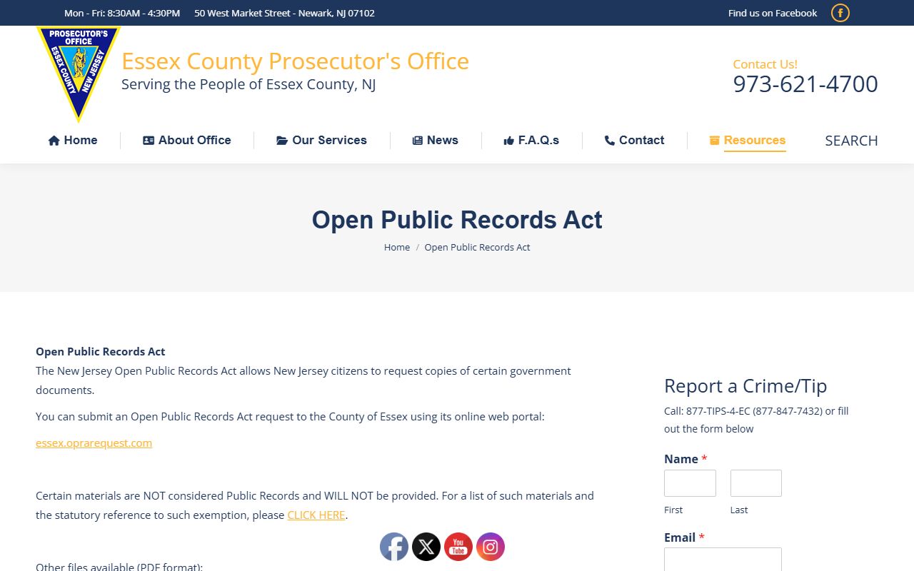 Essex County Prosecutor's Office arrest records access