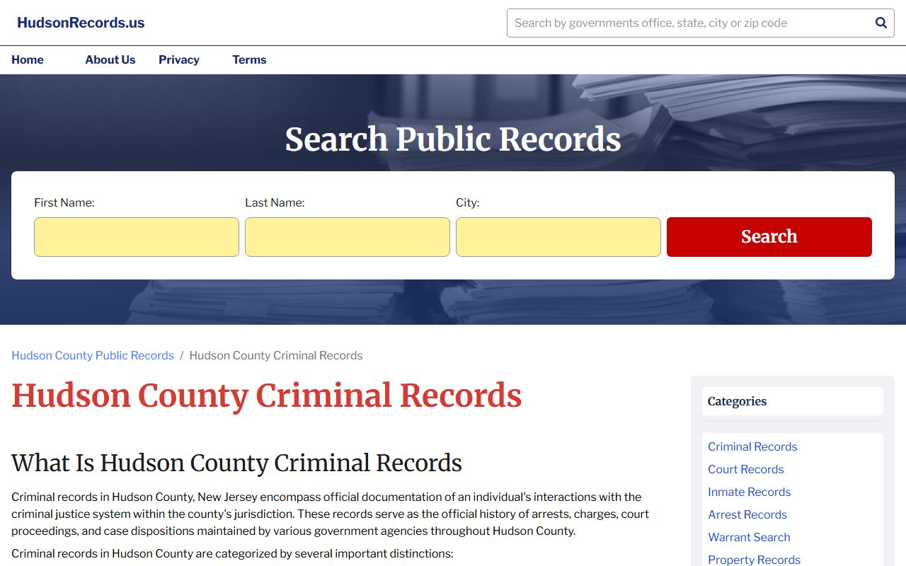 Hudson County criminal records information page