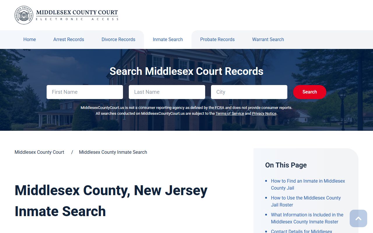 Middlesex County Correction Center inmate search for arrest records