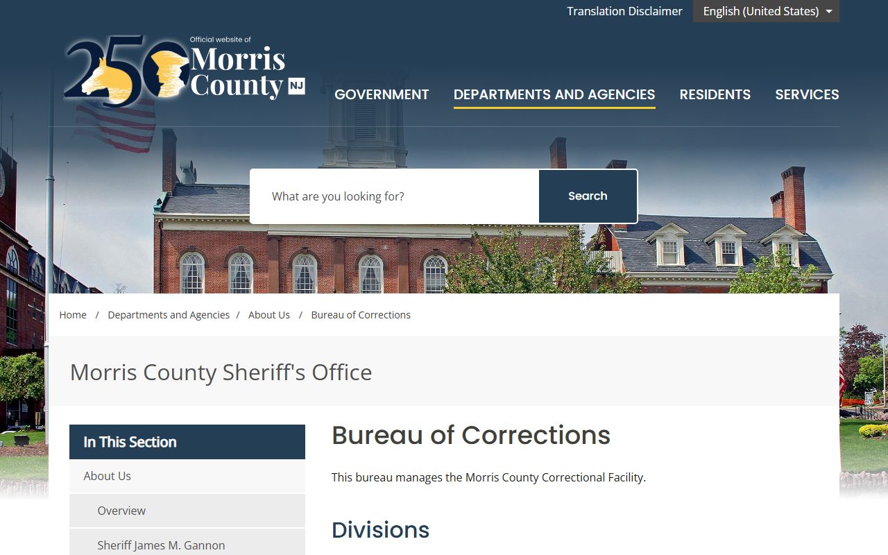 Morris County Sheriff's Office website for Morris County arrest records