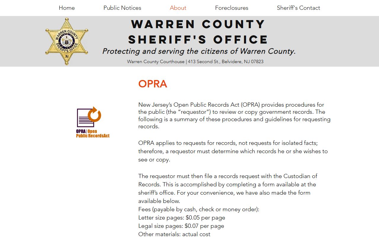 Warren County Sheriff's Office arrest records and correctional center